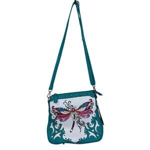 NWT Cowgirl Trendy Turquoise Boho Jeweled Crowe Body Faux Leather Purse Bag